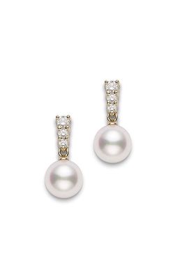 Mikimoto Morning Dew Diamond & Akoya Pearl Earrings in Yellow Gold/Diamond/Pearl