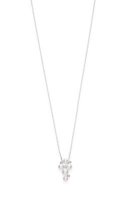 Mikimoto Pearl & Diamond Cluster Pendant Necklace in White Gold