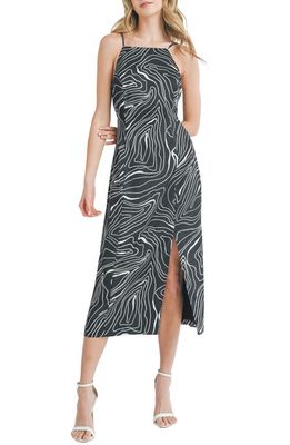 Mila Mae Abstract Print Midi Dress in Black