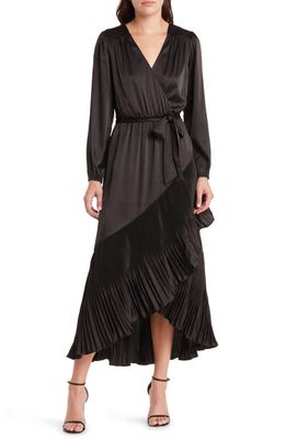 Mila Mae Asymmetric Pleated Belted Long Sleeve Dress in Black