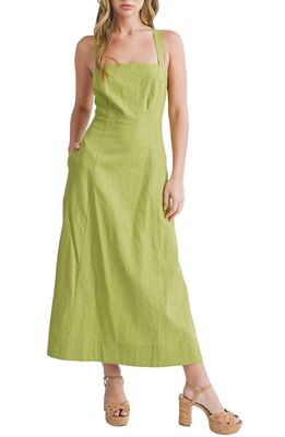 Mila Mae Linen & Cotton A-Line Dress in Green