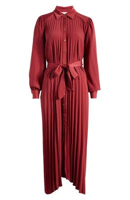 Mila Mae Pleated Long Sleeve Dress in Burgundy