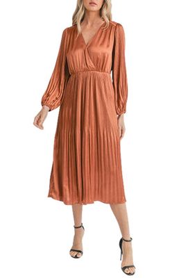 Mila Mae Pleated Long Sleeve Midi Dress in Bronze