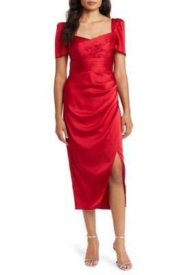 Mila Mae Pleated Satin Cocktail Dress in Scarlet
