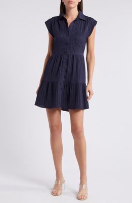 Mila Mae Rib Tiered Ruffle Shirtdress in Navy 