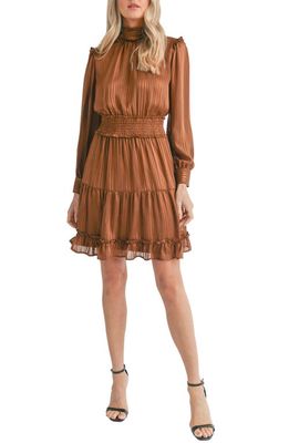 Mila Mae Shadow Stripe Ruffle Long Sleeve Dress in Walnut