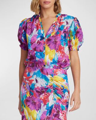 Mila Mosaic Floral-Print Puff-Sleeve shirt