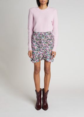Milendi Coral-Print Ruched Ruffle Mini Skirt