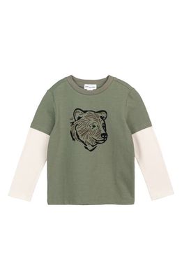 MILES BABY Kids' Big Bear Long Sleeve Organic Cotton Graphic T-Shirt in Green Olive