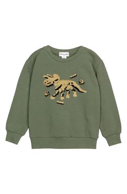 MILES BABY Kids' Dino Fossil Organic Cotton Graphic Sweatshirt in Green Olive