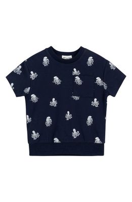 MILES BABY Kids' Octopus Print Short Sleeve Organic Cotton Pocket Sweatshirt in Navy