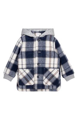MILES BABY Kids' Plaid Hooded Flannel Shirt Jacket in Navy
