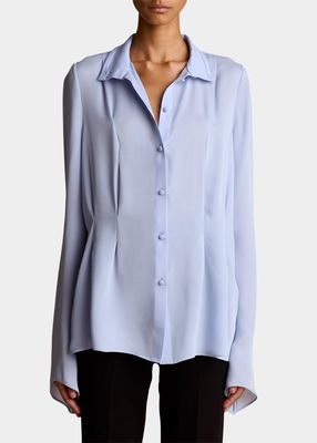 Miles Pintuck Button-Front Blouse
