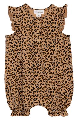 MILES THE LABEL Animal Print Organic Cotton Bubble Romper in Camel