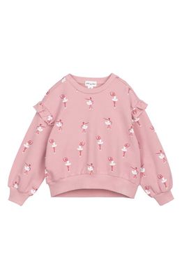 MILES THE LABEL Ballerina Print Ruffle Shoulder French Terry Sweatshirt in Pink