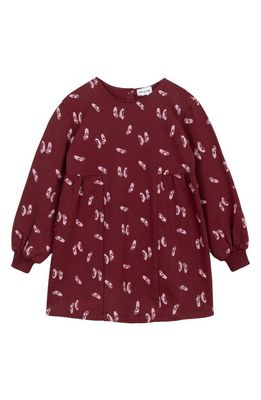 MILES THE LABEL Ballet Print Long Sleeve Stretch Organic Cotton Dress in Burgundy