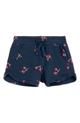 MILES THE LABEL Cherry Print French Terry Organic Cotton Shorts in 604 Navy