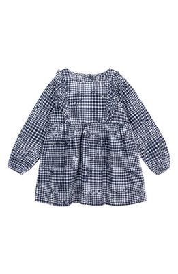 MILES THE LABEL Floral Gingham Long Sleeve Flannel Organic Cotton Dress in Navy