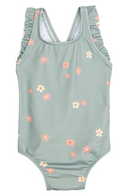 MILES THE LABEL Flowers on Sage Ruffle One-Piece Swimsuit in 805 Dusty Green