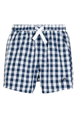 MILES THE LABEL Gingham Check Organic Cotton Drawstring Shorts in 604 Navy