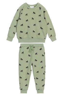 MILES THE LABEL Gorilla Print French Terry Sweatshirt & Joggers Set in Dusty Green