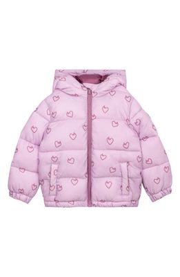 MILES THE LABEL Heart Print Quilted Packable Jacket in Pink