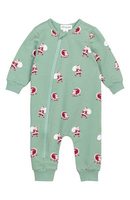 MILES THE LABEL Holly Jolly Santa Print Long Sleeve Organic Cotton Romper in Green