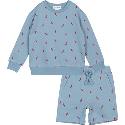 MILES THE LABEL Hot Pepper French Terry Sweatshirt & Shorts Set in Blue Dusty