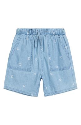 MILES THE LABEL Kids' Dot Print Organic Cotton Drawstring Shorts in Light Blue Denim