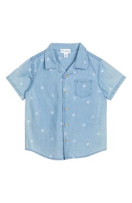MILES THE LABEL Kids' Dot Print Short Sleeve Organic Cotton Button-Up Shirt in 951 Light Blue Denim
