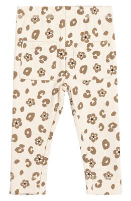 MILES THE LABEL Kids' Floral Stretch Organic Cotton Pocket Leggings in Beige