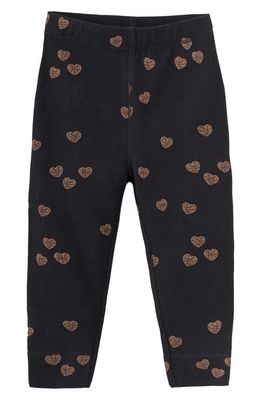 MILES THE LABEL Kid's Heart Basketball Print Stretch Organic Cotton Leggings in Black