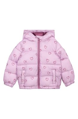 MILES THE LABEL Kids' Heart Print Quilted Packable Jacket in Pink