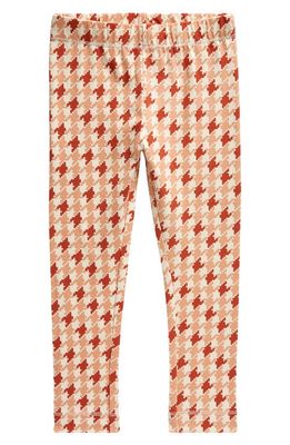 MILES THE LABEL Kids' Houndstooth Print Stretch Organic Cotton Leggings in Orange