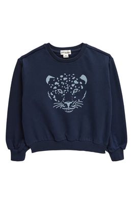 MILES THE LABEL Kids' Leopard Graphic Fleece Sweatshirt in Navy