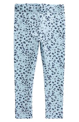 MILES THE LABEL Kids' Leopard Spot Stretch Organic Cotton Fleece Leggings in Blue