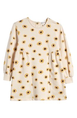 MILES THE LABEL Kids' Sunflower Print Long Sleeve Stretch Organic Cotton Dress in Beige