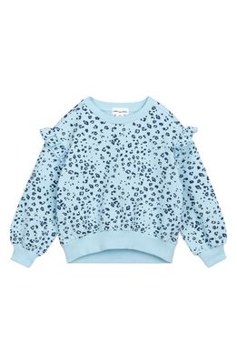 MILES THE LABEL Leopard Print Ruffle Organic Cotton Sweatshirt in Blue Light