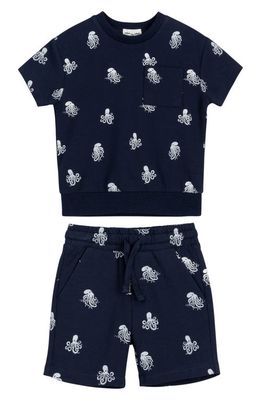 MILES THE LABEL Octopus Print Cotton T-Shirt & Shorts Set in Navy 