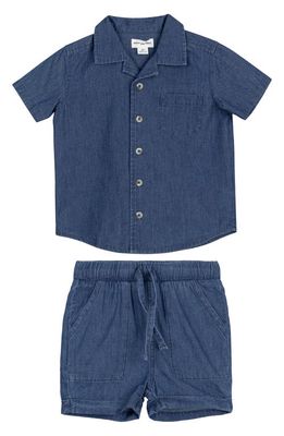 MILES THE LABEL Organic Cotton Chambray Short Sleeve Shirt & Shorts Set in Blue Denim