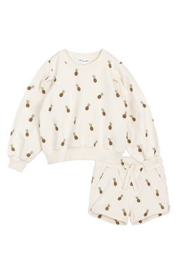 MILES THE LABEL Pineapple Print Organic Cotton Sweatshirt & Sweat Shorts Set in Beige 