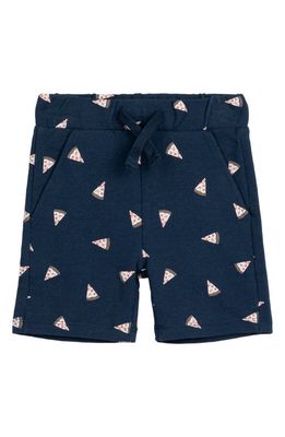 MILES THE LABEL Pizza Print French Terry Organic Cotton Shorts in 604 Navy
