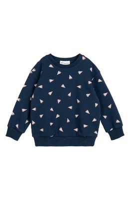 MILES THE LABEL Pizza Print Stretch Organic Cotton Sweatshirt in Navy