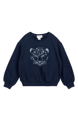 MILES THE LABEL Snow Leopard Print Organic Cotton Sweatshirt in Navy