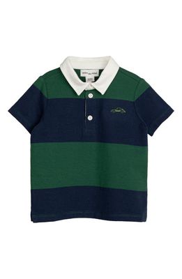 MILES THE LABEL Stripe Short Sleeve Stretch Cotton Rugby Shirt in 802 Dark Green