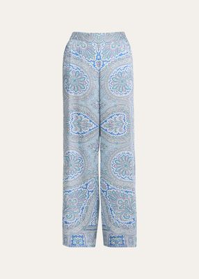 Miley Paisley-Print Straight-Leg Pants