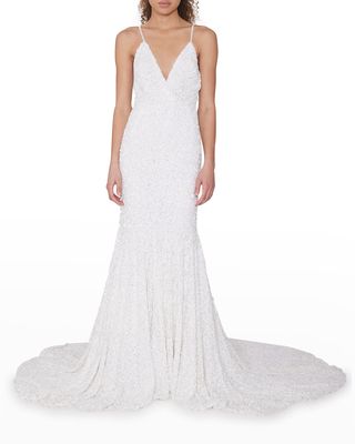 Miley Sequined V-Neck Open-Back Gown