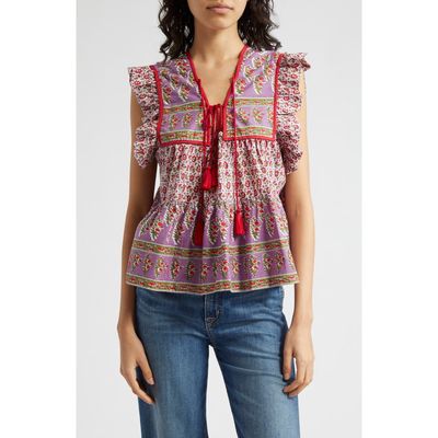 MILLE Chelsea Ruffle Cotton Blend Top in Heirloom 