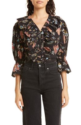MILLE Hanna Floral Ruffle Cotton Blouse in St Germain
