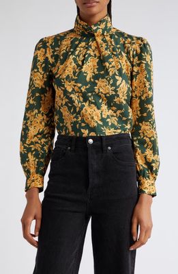 MILLE Metallic Floral Jacquard Top in Emerald Bouquet